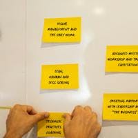 Typical scrum board with post-it notes representing tasks